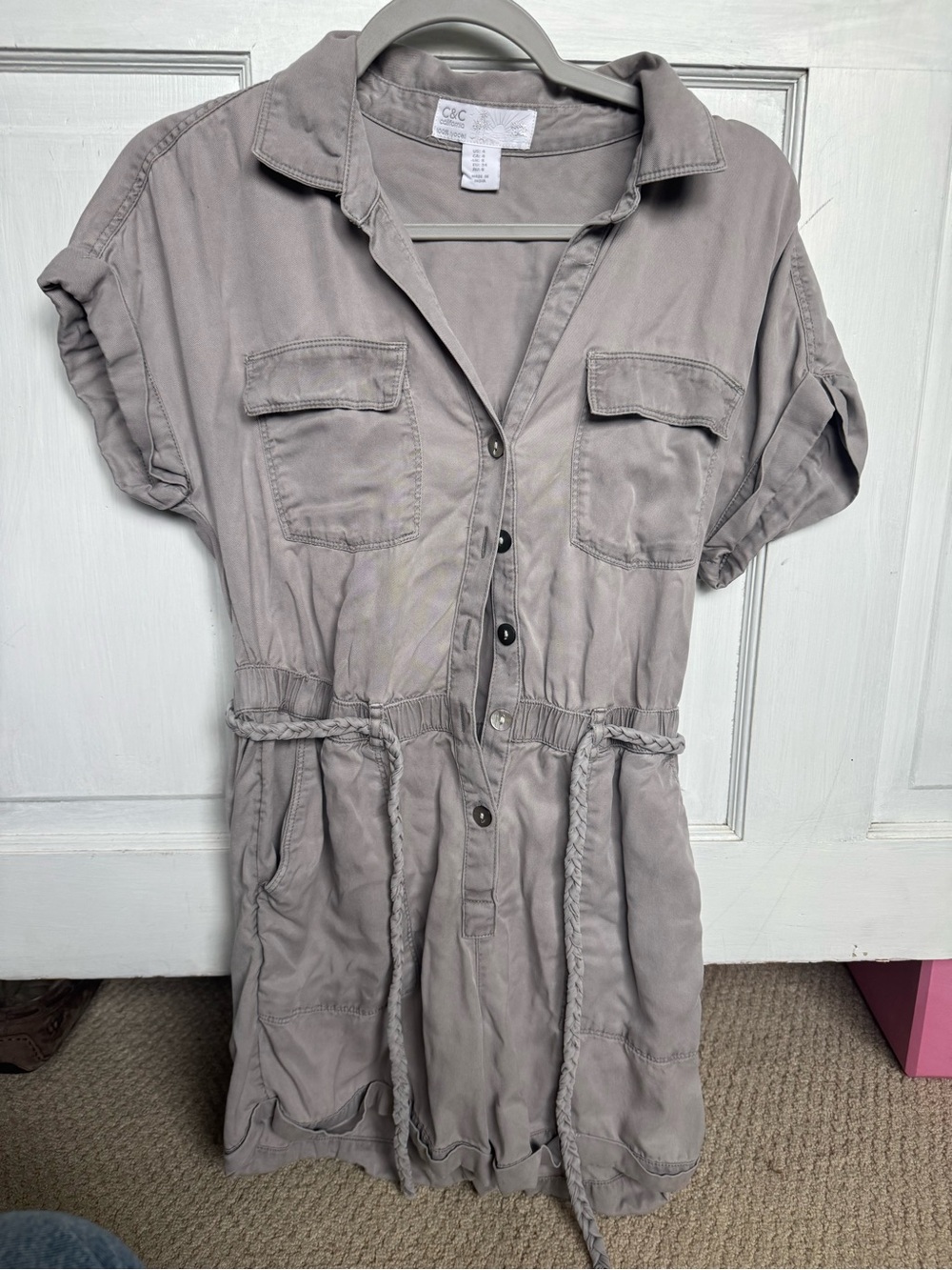 C & C California Gray Short Sleeve Utility Romper
